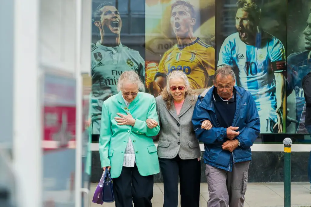 Elderly people walking on the street